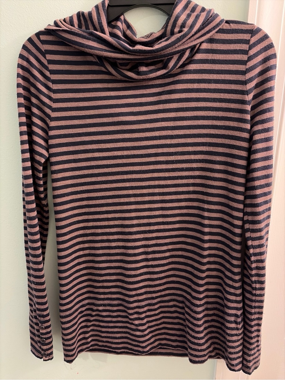 Ann Taylor Pink and Black Striped Cowl Neck Sweater